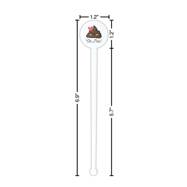 Poop Emoji White Plastic 7" Stir Stick - Round - Dimensions