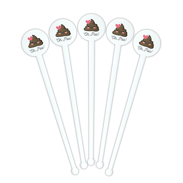 Poop Emoji White Plastic 7" Stir Stick - Round - Fan View