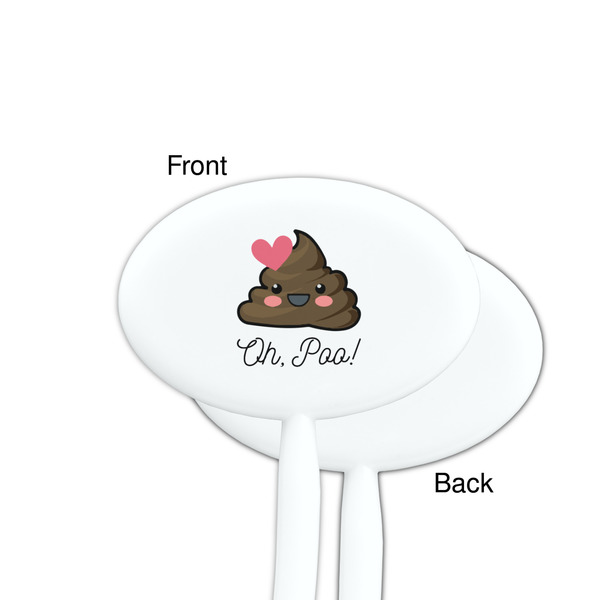 Poop Emoji White Plastic 7" Stir Stick - Single Sided - Oval - Front & Back