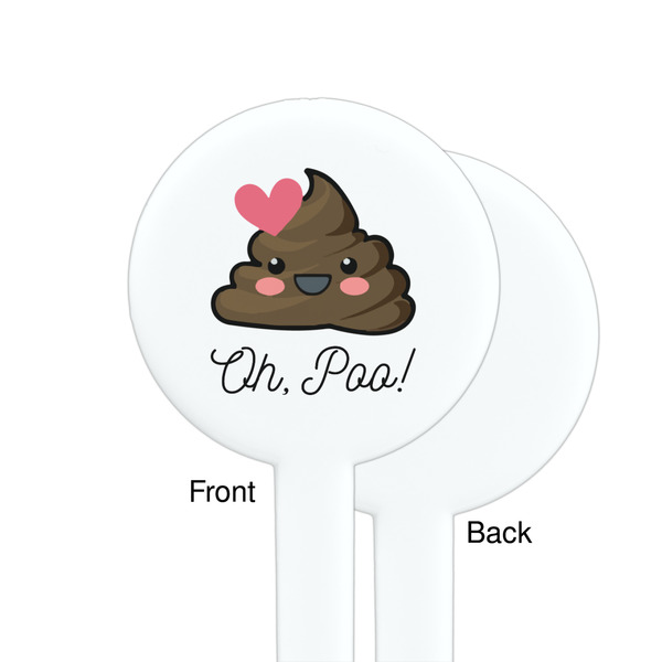 Poop Emoji White Plastic 7" Stir Stick - Single Sided - Round - Front & Back