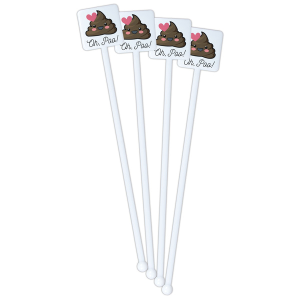 Poop Emoji White Plastic Stir Stick - Single Sided - Square - Front