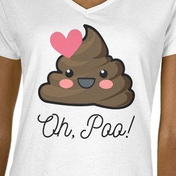 Poop Emoji Women's V-Neck T-Shirt - White - Medium (Personalized)