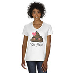 Poop Emoji Women's V-Neck T-Shirt - White - XL (Personalized)