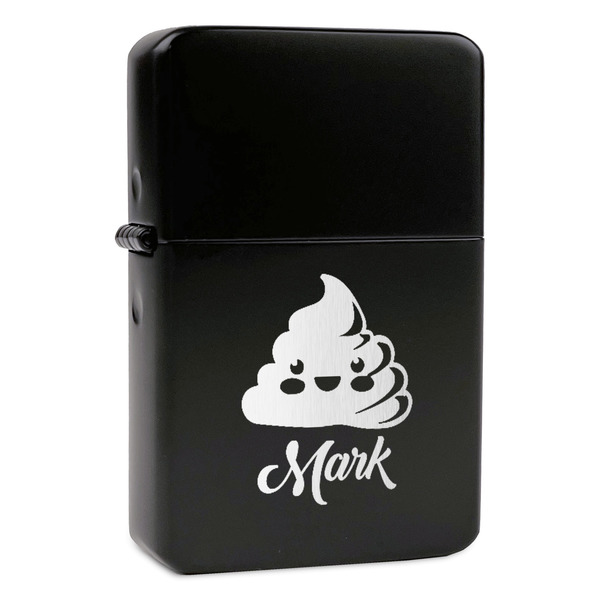 Custom Poop Emoji Windproof Lighter - Black - Single Sided & Lid Engraved (Personalized)