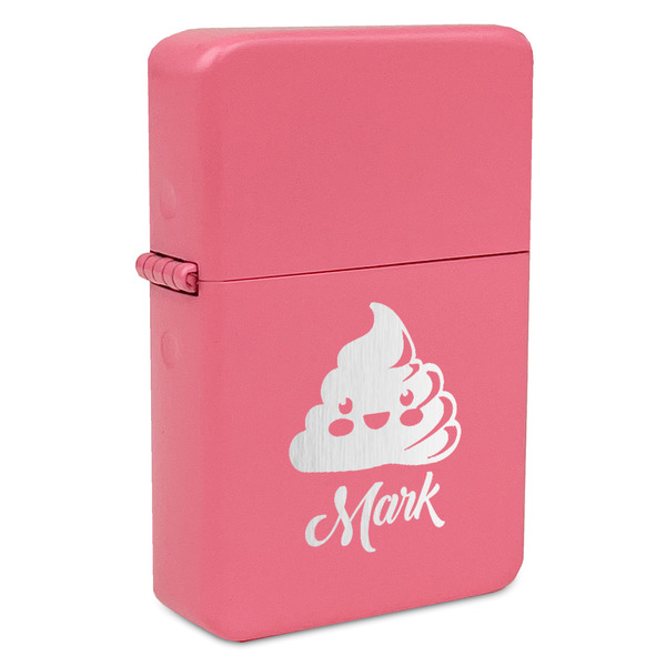 Custom Poop Emoji Windproof Lighter - Pink - Single Sided & Lid Engraved (Personalized)