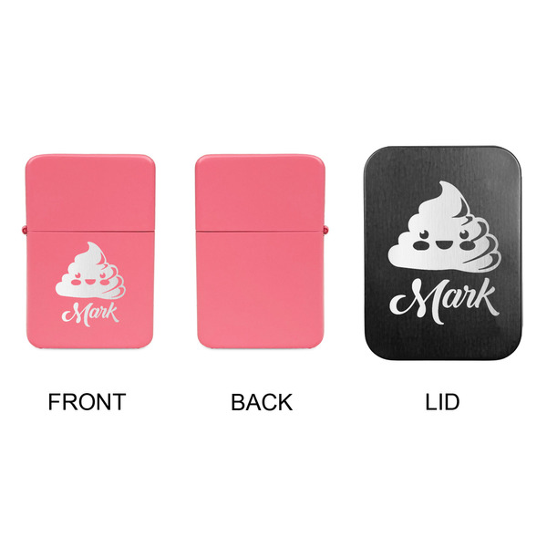 Poop Emoji Windproof Lighters - Pink, Single Sided, w Lid - APPROVAL