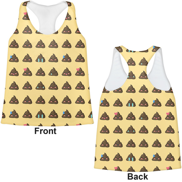 Poop Emoji Womens Racerback Tank Tops - Medium - Front and Back