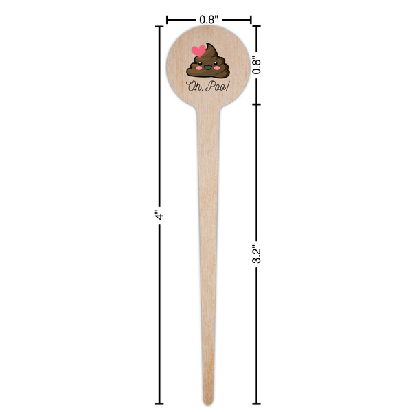Poop Emoji Wooden 4" Food Pick - Round - Dimensions
