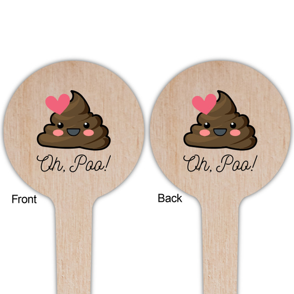 Poop Emoji Wooden 4" Food Pick - Round - Double Sided - Front & Back