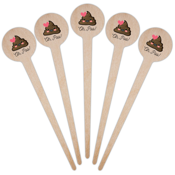 Poop Emoji Wooden 4" Food Pick - Round - Fan View