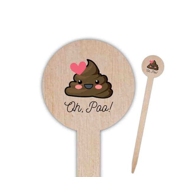 Custom Poop Emoji 6" Round Wooden Food Picks - Single Sided (Personalized)