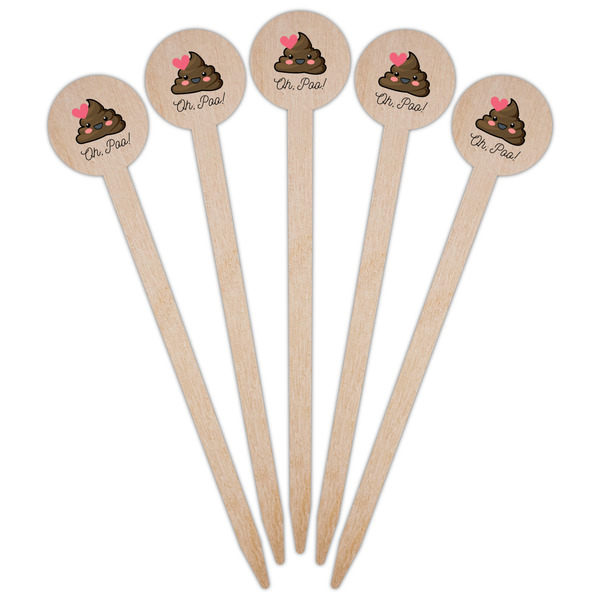 Poop Emoji Wooden 6" Food Pick - Round - Fan View