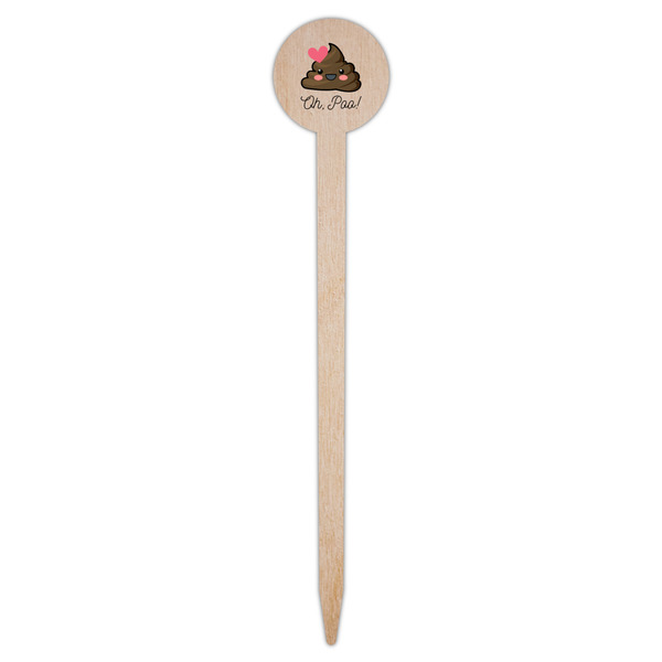 Poop Emoji Wooden 6" Food Pick - Round - Single Pick