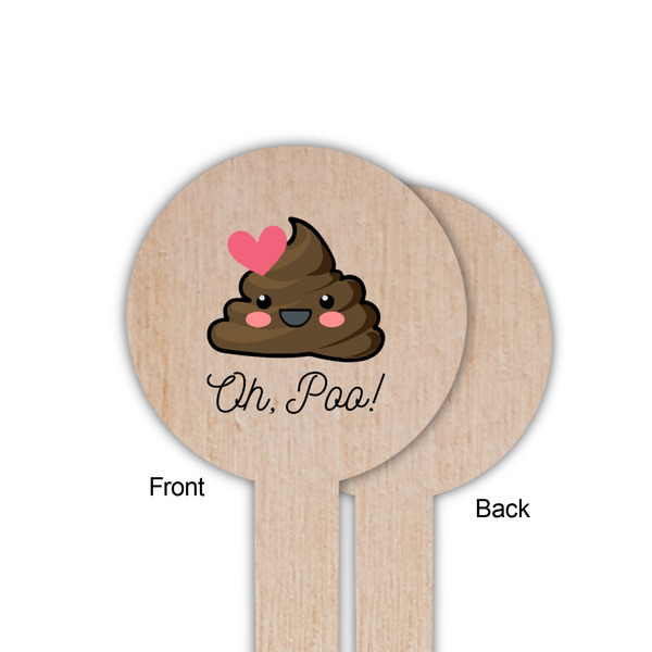 Poop Emoji Wooden 6" Food Pick - Round - Single Sided - Front & Back