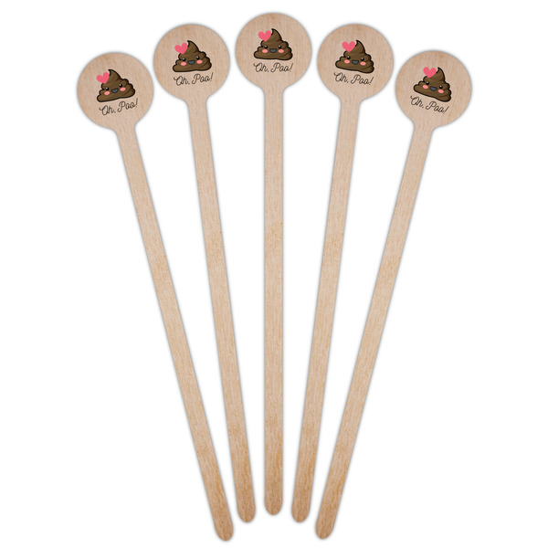 Poop Emoji Wooden 7.5" Stir Stick - Round - Fan View