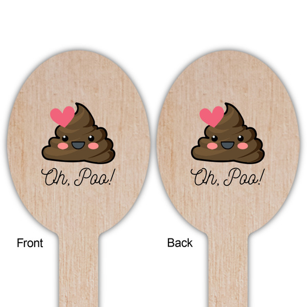 Poop Emoji Wooden Food Pick - Oval - Double Sided - Front & Back