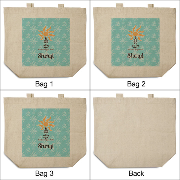 Sundance Yoga Studio 3 Reusable Cotton Grocery Bags - Front & Back View