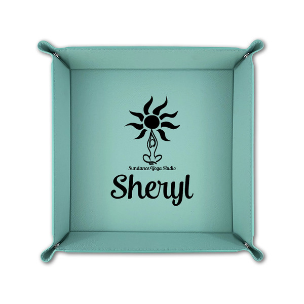 Sundance Yoga Studio 6" x 6" Teal Leatherette Snap Up Tray - FOLDED UP