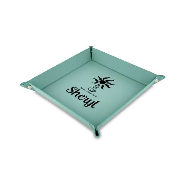 Custom Sundance Yoga Studio Faux Leather Dice Tray - 6" x 6" - Teal (Personalized)