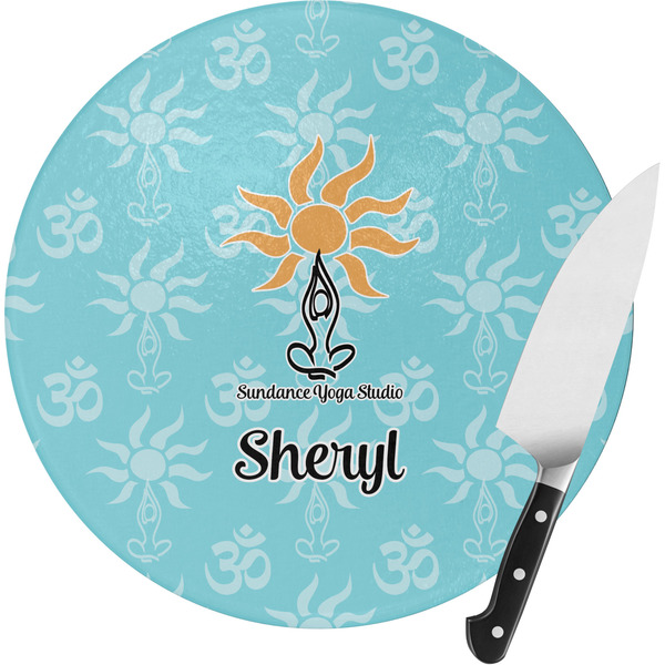 Custom Sundance Yoga Studio Round Glass Cutting Board - Small (Personalized)