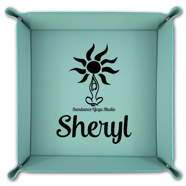 Sundance Yoga Studio 9" x 9" Teal Leatherette Snap Up Tray - FOLDED