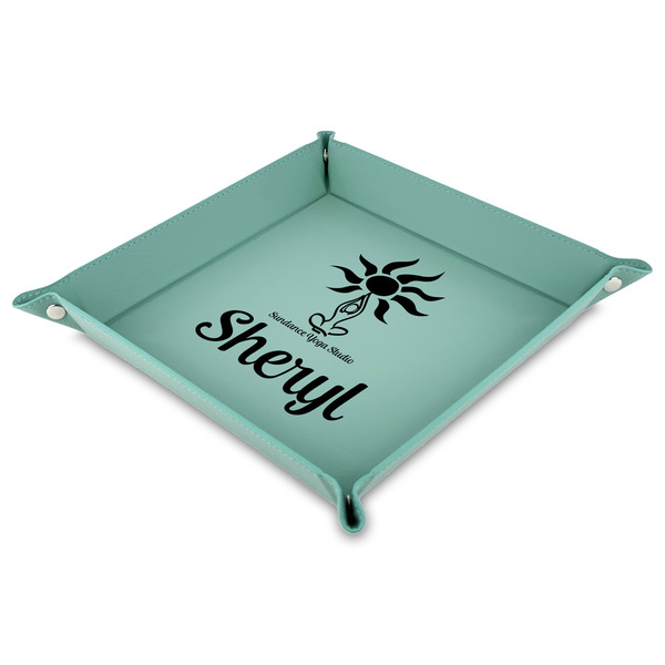 Custom Sundance Yoga Studio Faux Leather Dice Tray - 9" x 9"  - Teal (Personalized)