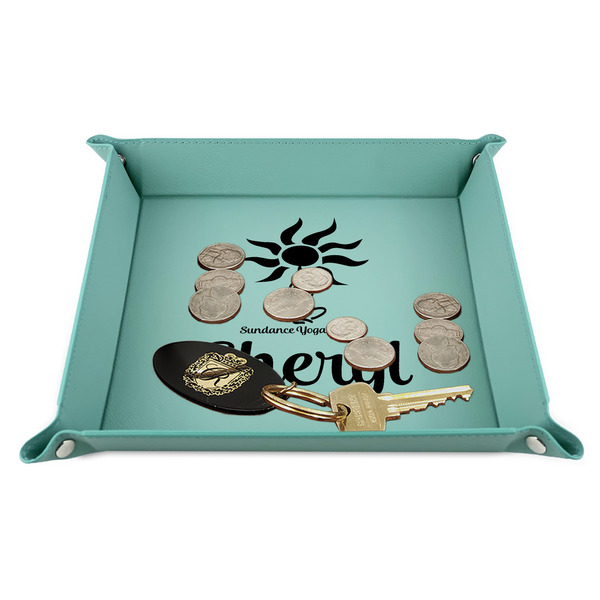 Sundance Yoga Studio 9" x 9" Teal Leatherette Snap Up Tray - STYLED