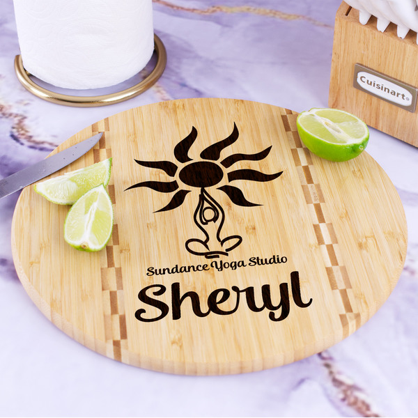 Sundance Yoga Studio Bamboo Cutting Board - In Context