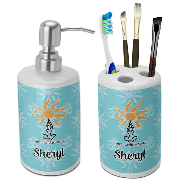 Custom Sundance Yoga Studio Ceramic Bathroom Accessories Set (Personalized)