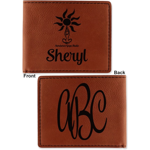 Sundance Yoga Studio Cognac Leatherette Bifold Wallets - Front and Back