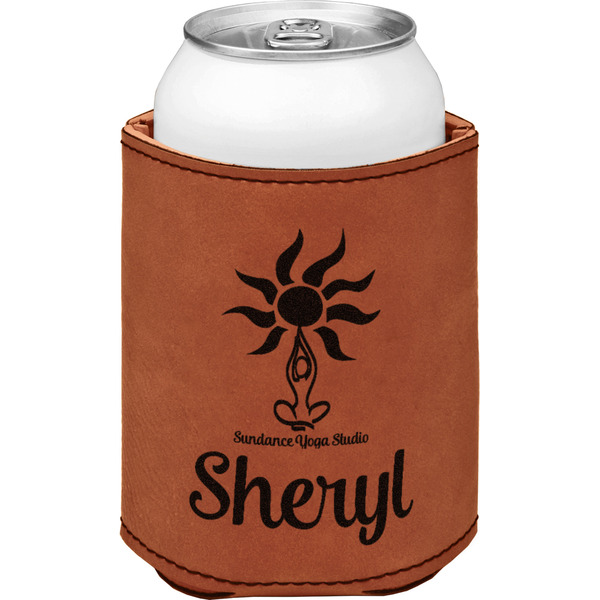 Sundance Yoga Studio Cognac Leatherette Can Sleeve - Single Front