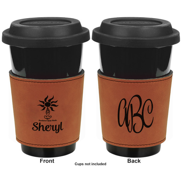 Sundance Yoga Studio Cognac Leatherette Mug Sleeve - Double Sided Apvl