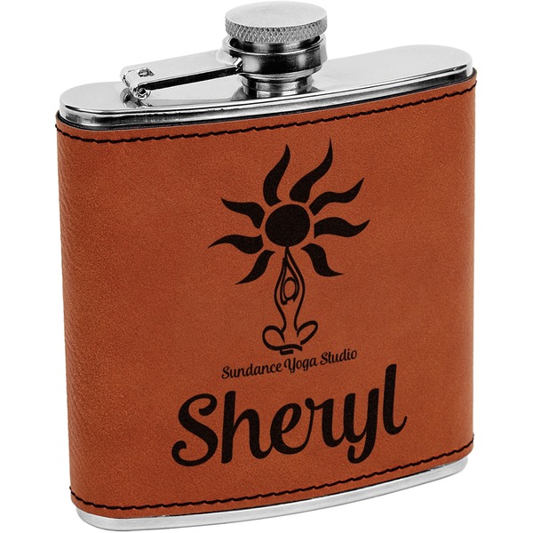 Custom Sundance Yoga Studio Leatherette Wrapped Stainless Steel Flask (Personalized)