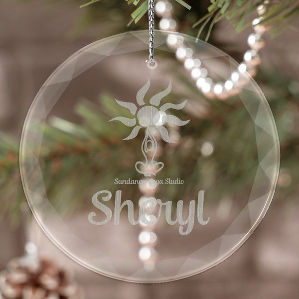 Custom Sundance Yoga Studio Engraved Glass Ornament (Personalized)