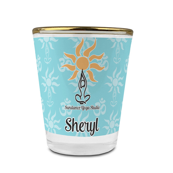 Sundance Yoga Studio Glass Shot Glass - With gold rim - FRONT