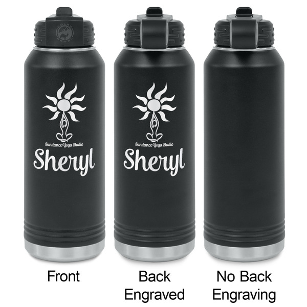 Sundance Yoga Studio Laser Engraved Water Bottles - 2 Styles - Front & Back View