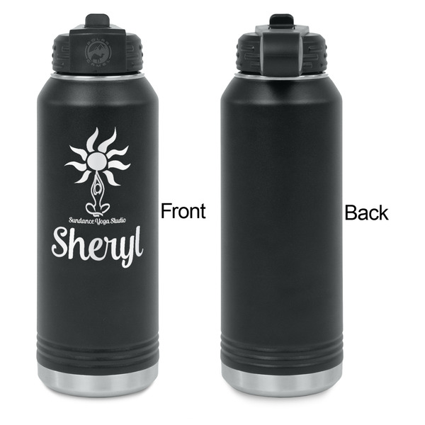 Sundance Yoga Studio Laser Engraved Water Bottles - Front Engraving - Front & Back View
