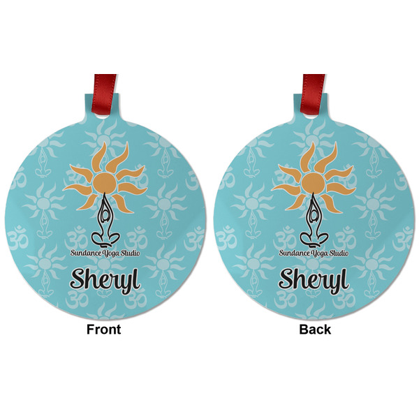 Sundance Yoga Studio Metal Ball Ornament - Front and Back