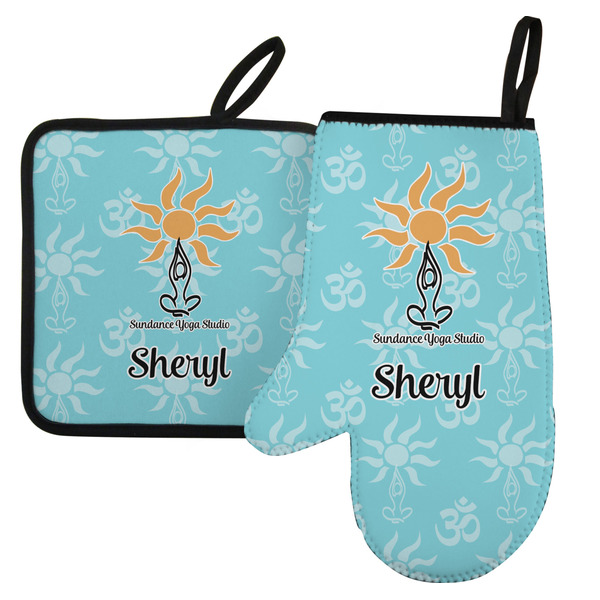 Custom Sundance Yoga Studio Left Oven Mitt & Pot Holder Set w/ Name or Text
