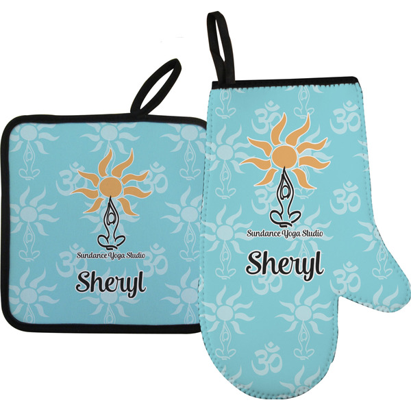 Custom Sundance Yoga Studio Oven Mitt & Pot Holder Set w/ Name or Text