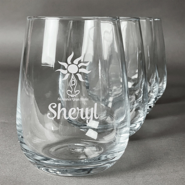 Custom Sundance Yoga Studio Stemless Wine Glasses (Set of 4) (Personalized)