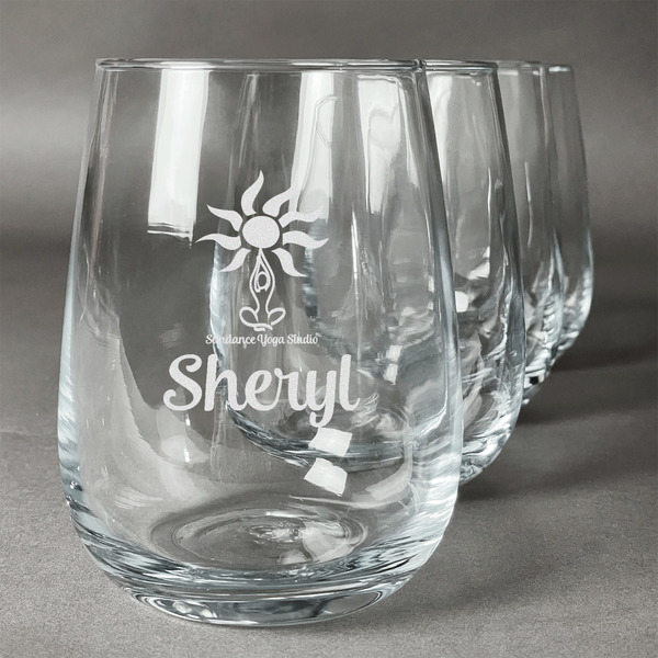Custom Sundance Yoga Studio Stemless Wine Glasses (Set of 4) (Personalized)