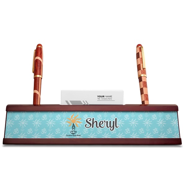 Sundance Yoga Studio Red Mahogany Nameplates with Business Card Holder - Straight