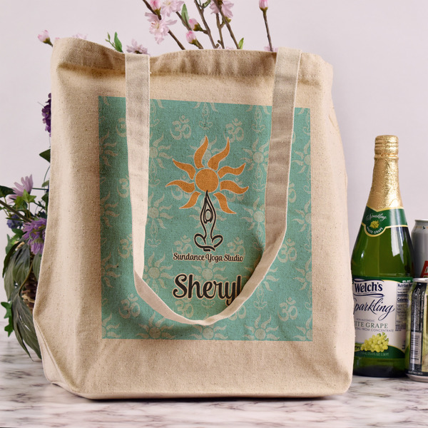 Sundance Yoga Studio Reusable Cotton Grocery Bag - In Context