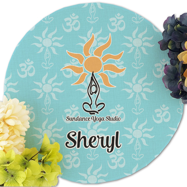 Sundance Yoga Studio Round Linen Placemats - Front (w flowers)