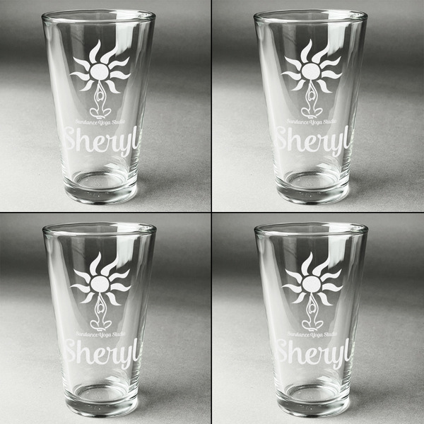 Sundance Yoga Studio Set of Four Engraved Beer Glasses - Individual View