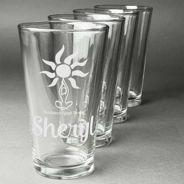 Custom Sundance Yoga Studio Pint Glasses - Engraved (Set of 4) (Personalized)