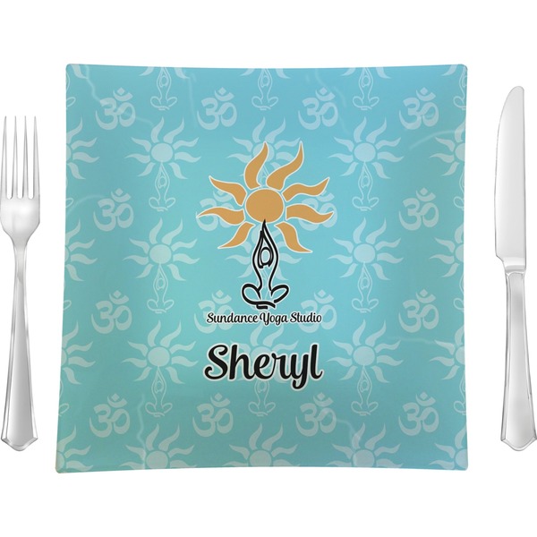 Custom Sundance Yoga Studio 9.5" Glass Square Lunch / Dinner Plate- Single or Set of 4 (Personalized)