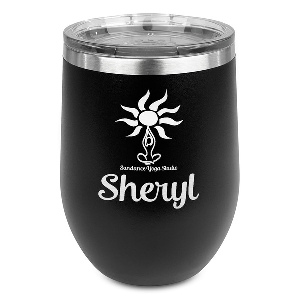 Custom Sundance Yoga Studio Stemless Stainless Steel Wine Tumbler - Black - Double Sided (Personalized)