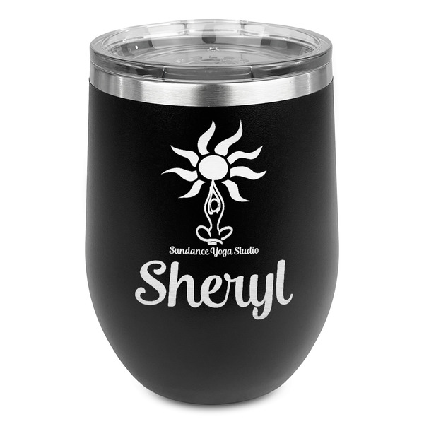 Custom Sundance Yoga Studio Stemless Stainless Steel Wine Tumbler - Black - Single Sided (Personalized)